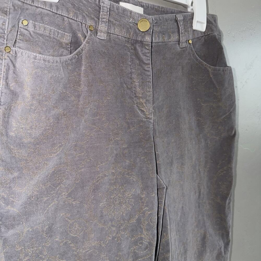 Chicos Gray Velvet Gold Embossed Damask Straight Leg Pants Size 00 / 30 - Picture 4 of 9